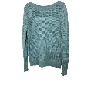 L.L. Bean Women's Teal Open knit Fisherman Basketweave Boatneck Sweater Size L